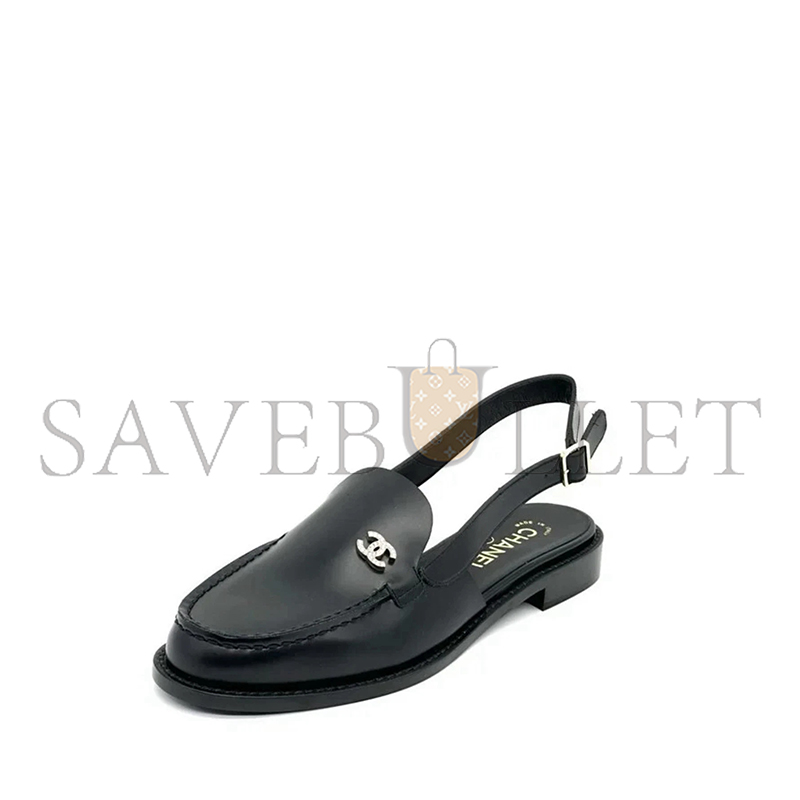 CHANEL 25P CRYSTAL CC LOGO LEATHER SLINGBACK FLAT LOAFERS SANDALS